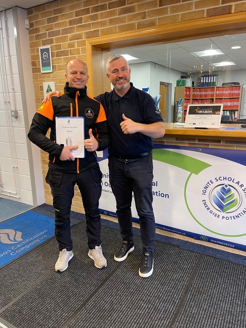A 123-Gas engineer completing unvented hot water training at Gas Certification Company